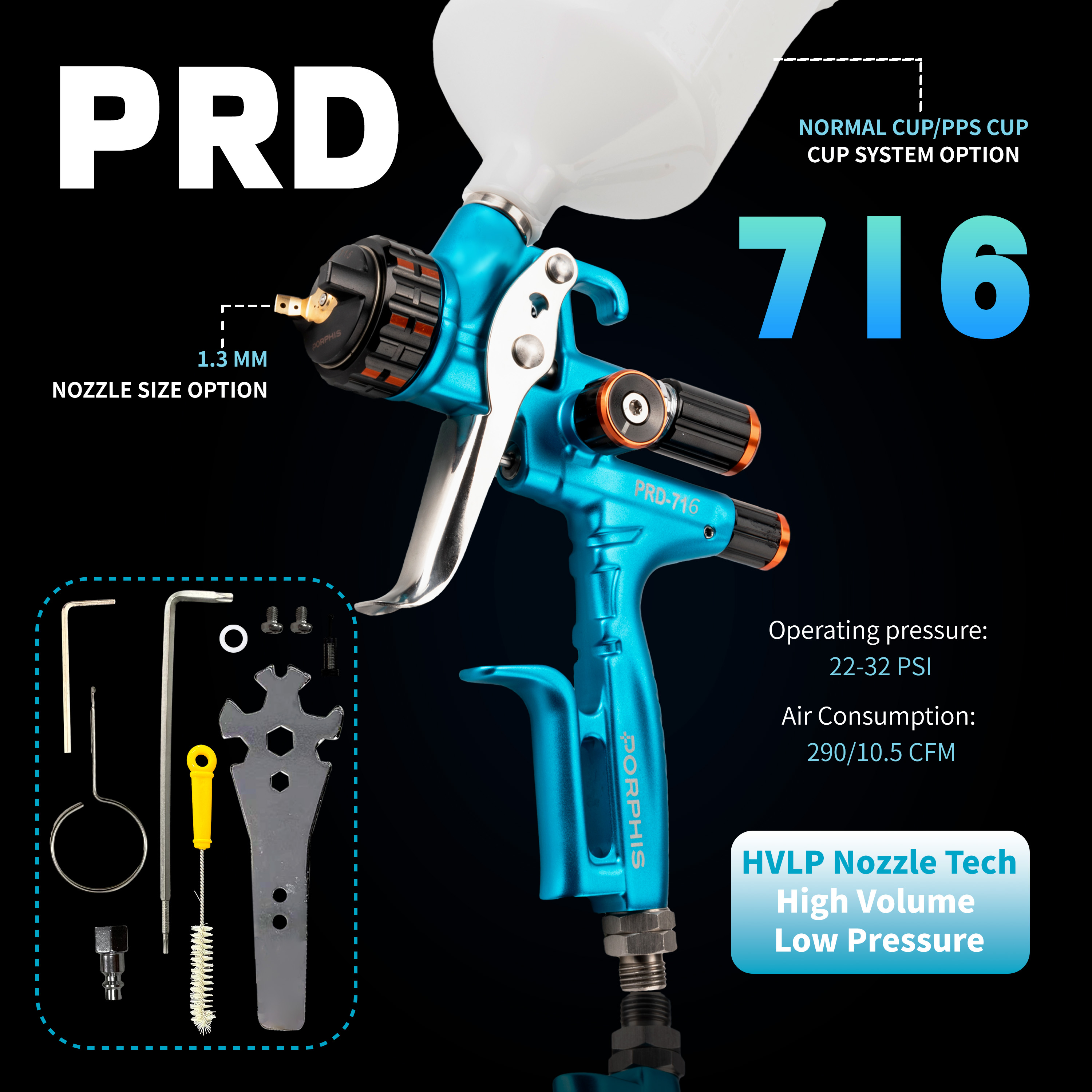 Porphis PRD-716 HVLP Professional Spray Gun