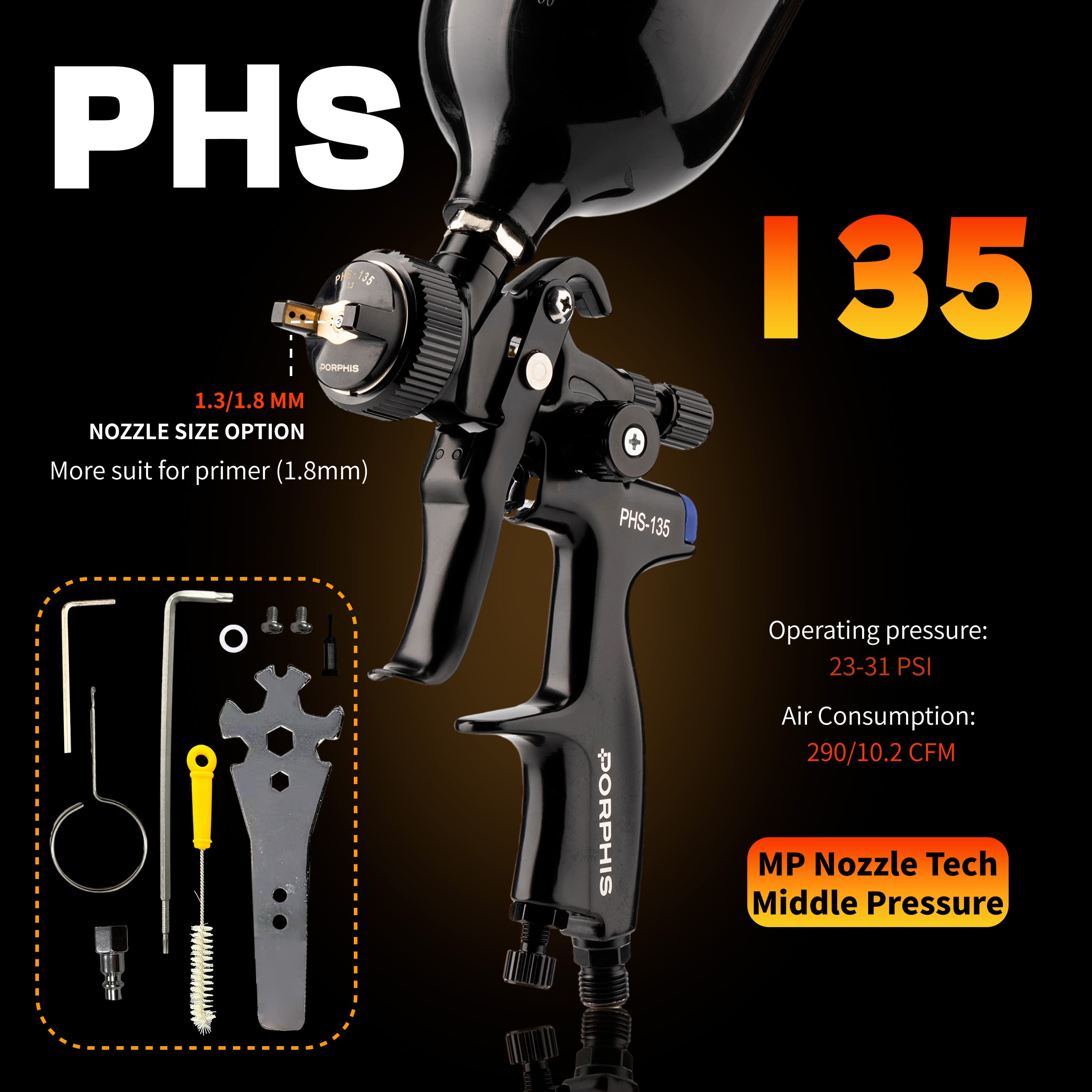 PHS-135 MP Spray Gun - Spray Guns | Porphis UK
